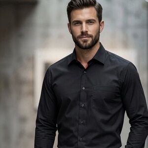 Bergamo NY Shirt Black Fitted Button Up Long Sleeve Men XL 17-17.5 34/35